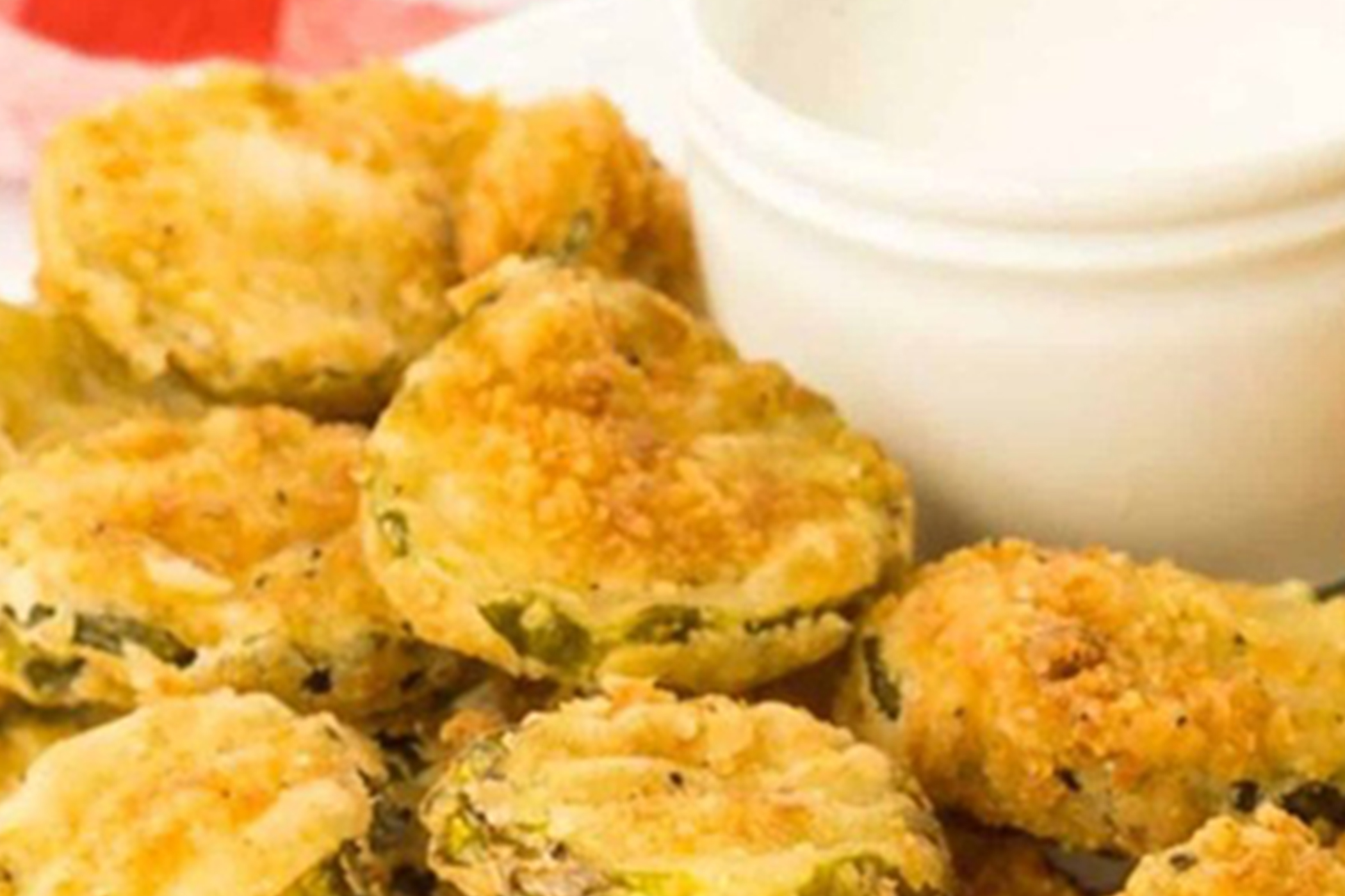 Deep fried pickle spears with dipping sauce